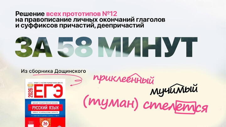 Видеоконспект. №12. Правописание личных окончаний глаголов и суффиксов причастий. Сборник под редакцией Р.А. Дощинского (36 вариантов)