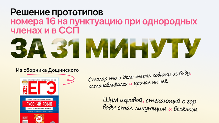 Видеоконспект. №16. ССП и однородные члены предложения. Сборник под редакцией Р.А. Дощинского (36 вариантов, вар. 19-36)