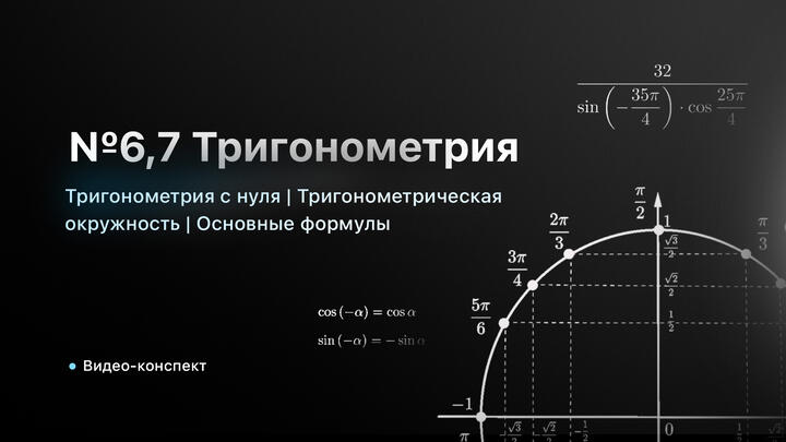 Видео-конспект |  №6,7 Тригонометрия с нуля | Тригонометрическая окружность | Основные формулы