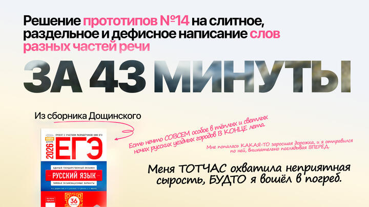 Видеоконспект. №14. Слитное/раздельное/дефисное написание слов разных частей речи. Сборник под редакцией Р.А. Дощинского (36 вариантов)